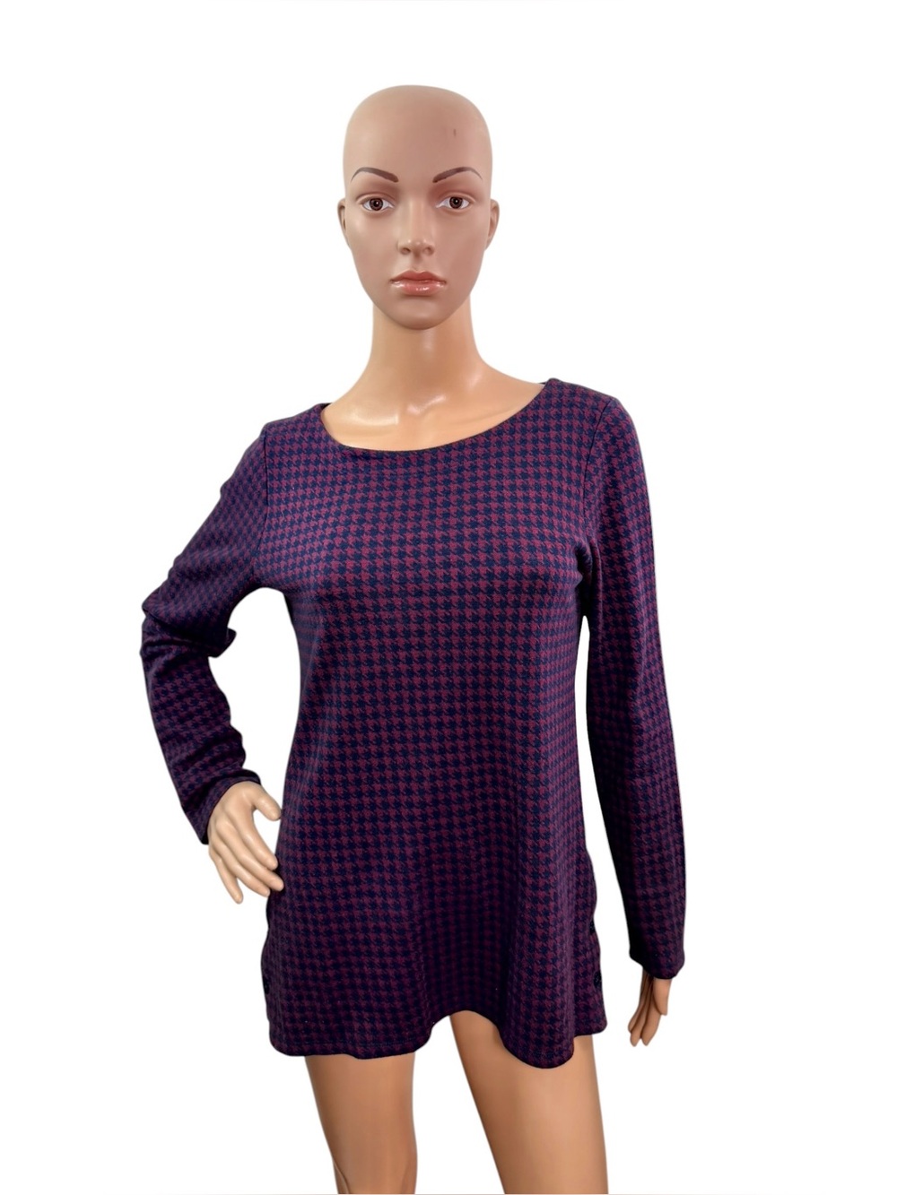 Talbots Women’s Size Small Long Sleeve Houndstooth Print Side Button Top